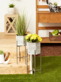 Modern Hexagon Bucket Plant Stand Set of 2 - Stylish and Functional