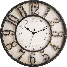 12 Inch Retro Wall Clock, Silent Non-Ticking Battery Operated Movement Decorative Round Quartz Wall Clock, Raised 3D Arabic Numeral Clock for Hom