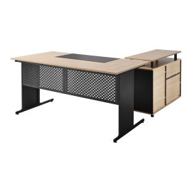 VEVOR L-Shaped Executive Desk, Modern Reversible Office Table with Drawers & Storage Cabinet, Heavy Duty Large Wooden Executive Table