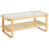 VEVOR Rattan Coffee Table, Rectangle Rattan Woven Wood Coffee Table with Tempered Glass Top