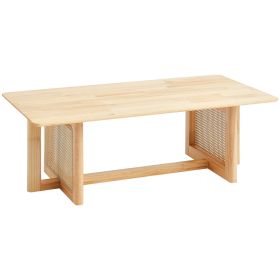 VEVOR Rattan Coffee Table, Rectangle Rattan Woven Wood Coffee Table with Rubber Wood Top