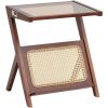 VEVOR Rattan Coffee Table, Z-Shaped Rattan Woven Bamboo Coffee Table with Tempered Glass Top