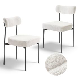 Set of 2 Boucle Dining Chairs Modern Kitchen Chair Curved Backrest Metal Legs