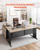 VEVOR L-Shaped Executive Desk, Modern Reversible Office Table with Drawers & Storage Cabinet, Heavy Duty Large Wooden Executive Table