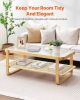 VEVOR Rattan Coffee Table, Rectangle Rattan Woven Wood Coffee Table with Tempered Glass Top