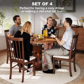 Wooden Dining Chairs Set Of 4, Farmhouse Upholstered Kitchen Chairs With Rubber Wood Frame, Dark Brown And Beige (Color: Brown)