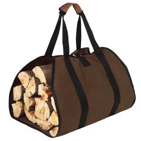 1Pc Firewood Carrier Bag With Handle Durable Wear Resistant Fireplace Logs Holder Side Opening Wood Storage Carrying Bag For Indoor Fireplace Out (Color: coffee)