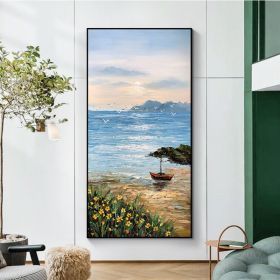 Interior Decor Wall Poster Sunrise Natural Scenery Handmade Canvas Oil Painting Hanging Picture For parlour bedroom hotel office (size: 150X220cm)