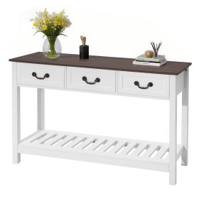 VEVOR 47 in Console Table, Farmhouse Desk Behind the Couch with Drawers and Bottom Storage Shelf (Color: White)